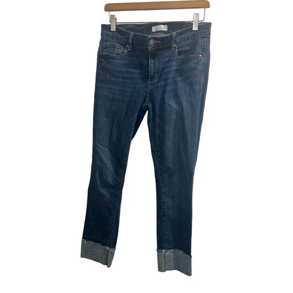 ✨Loft Modern Frayed Cuff Straight Leg Sz 29 Jeans Vivid Dark✨ - Picture 2 of 5